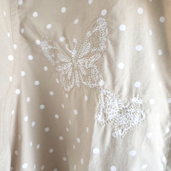 Vintage Blair Polka Dot Button Down Short Sleeve Top Butterfly Embroidery 2XL - Picture 3 of 5